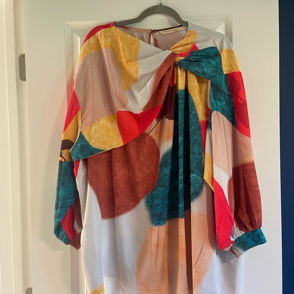 eShakti Multicolor Abstract Blouse with Gathered Neckline